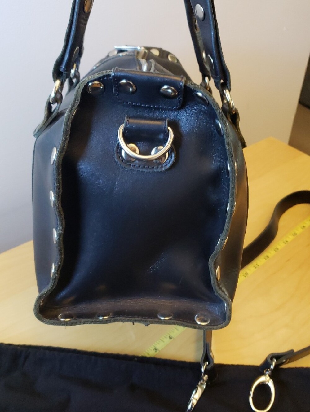Hammitt Black Leather Studded Satchel with Silver Hardware - Picture 10 of 14